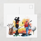 Golfers Tee Time Heren Basic T-Shirt Briefkaart (Voorkant / Achterkant)