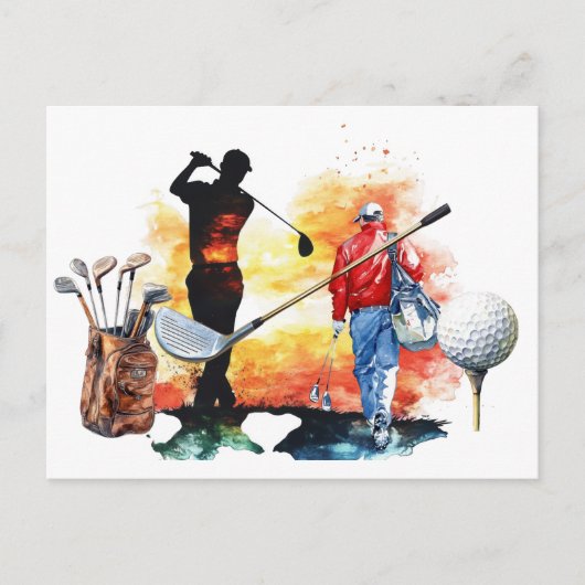 Golfers Tee Time Heren Basic T-Shirt Briefkaart (Voorkant)