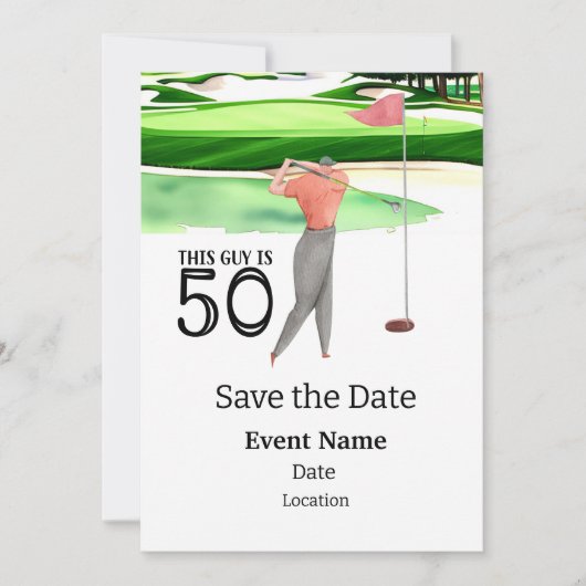 Golffeest 50e verjaardag Save the Date voor golfer Kaart (Voorkant)