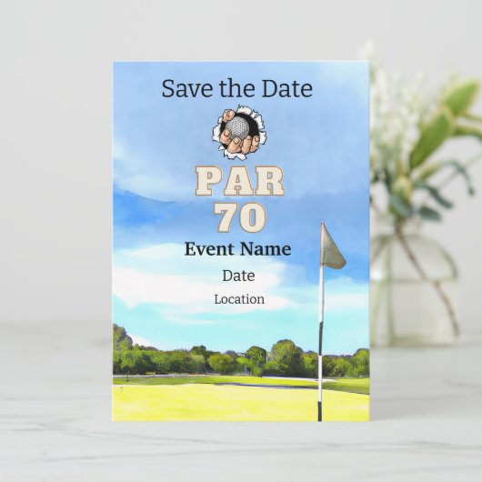 Golffeest 70e verjaardag Save the Date voor golfer Kaart (Staand voorkant)