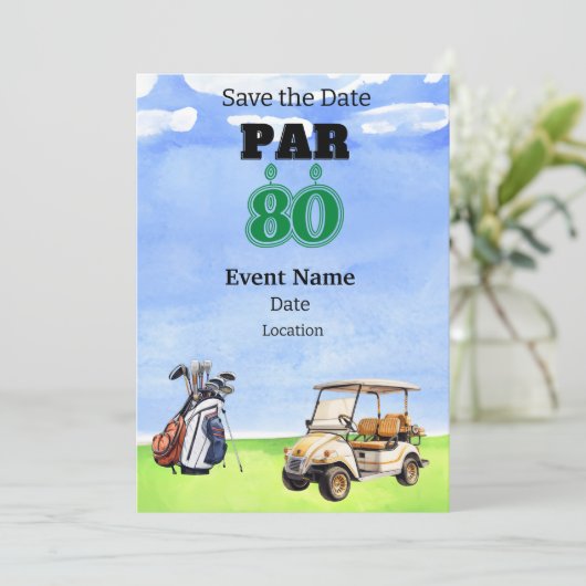 Golffeest 80e verjaardag Save the Date voor golfer Kaart (Staand voorkant)
