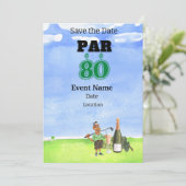 Golffeest 80e verjaardag Save the Date voor golfer Kaart (Staand voorkant)