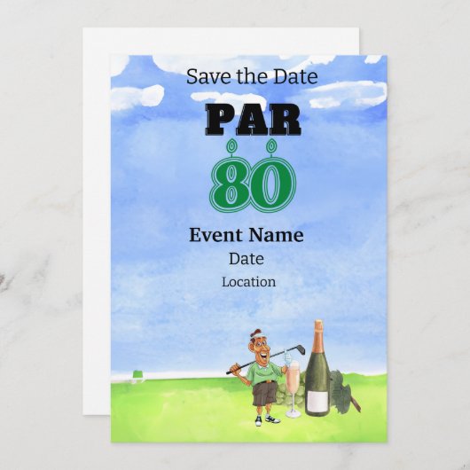 Golffeest 80e verjaardag Save the Date voor golfer Kaart (Voorkant / Achterkant)