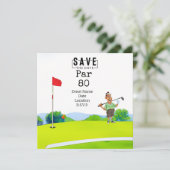 Golffeest 80e verjaardag Save the Date voor golfer Kaart (Staand voorkant)