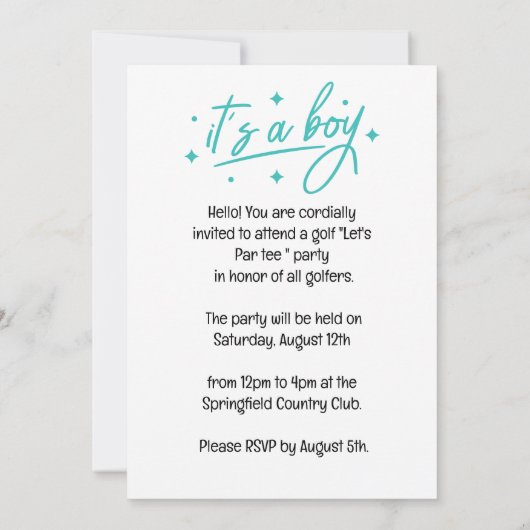 Golffeest bewaar de datum i Baby shower BOY Kaart (Achterkant)