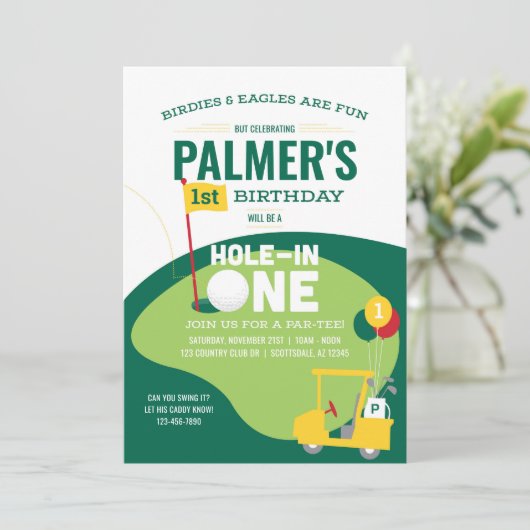 Golfgat in één verjaardagsuitnodiging kaart (Staand voorkant)