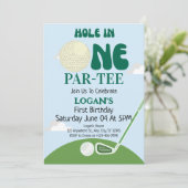 Golfgat in One Boy 1st Birthday Custom Par-T-shirt Kaart (Staand voorkant)