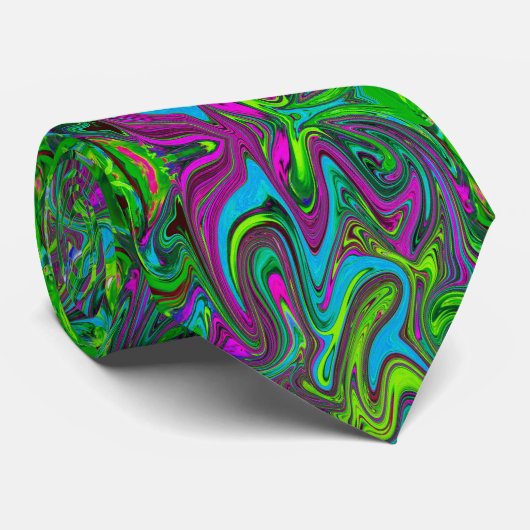 Golfgroene, blauwe en magenta abstracte kunst stropdas (Opgerold)