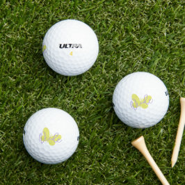 Golfgroene vlinder en paarse scriptnaam golfballen