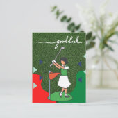Golfgroet golfbal veel succes voor dame golfer briefkaart (Staand voorkant)