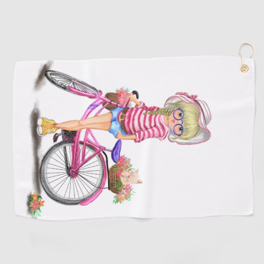 Golfhanddoek met roze bike (Horizontaal)