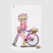 Golfhanddoek met roze bike (Voorkant)