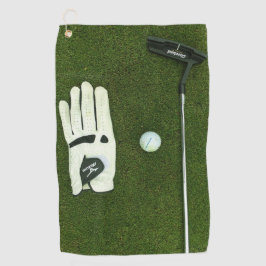 Golfhandschoen en bal op gras Golf Handdoeken