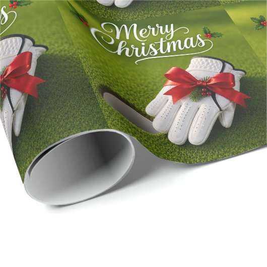 Golfhandschoen Kerstthema op groen gras Cadeaupapier (Rol Hoek)