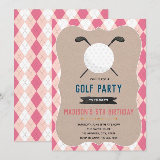 Golfhole in één verjaardagsuitnodiging kaart (Voorkant / Achterkant)