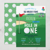 Golfhole in One First Birthday Invite Fun Kaart (Voorkant / Achterkant)
