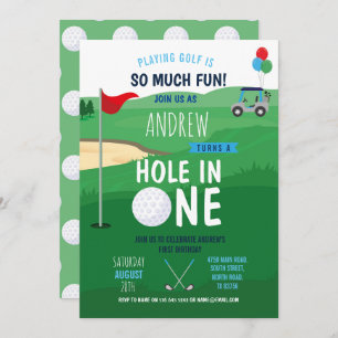 Golfhole in One First Birthday Invite Fun Kaart