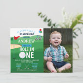 Golfhole in One First Birthday nodigt foto uit Kaart (Staand voorkant)