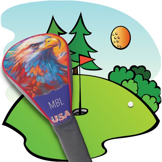 GOLFHOOFD HOESJE - Patriotic Eagle + USA & Monogra Golfheadcover