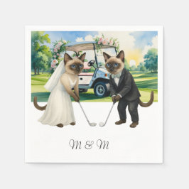Golfhuwelijk met kattenliefhebbers thema servet