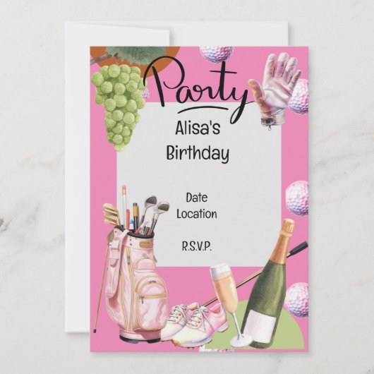 Golfijzer met bal helemaal erop in roze voor golfe kaart (Voorkant)