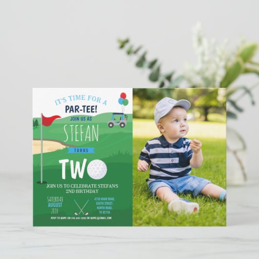 Golfing 2e verjaardag: Foto van Golf Invite Fun Kaart (Staand voorkant)