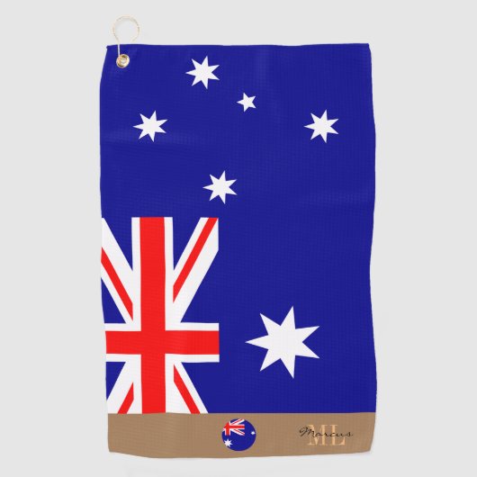 Golfing Australia, monogrammed Australian Flag Golfhanddoek (Voorkant)