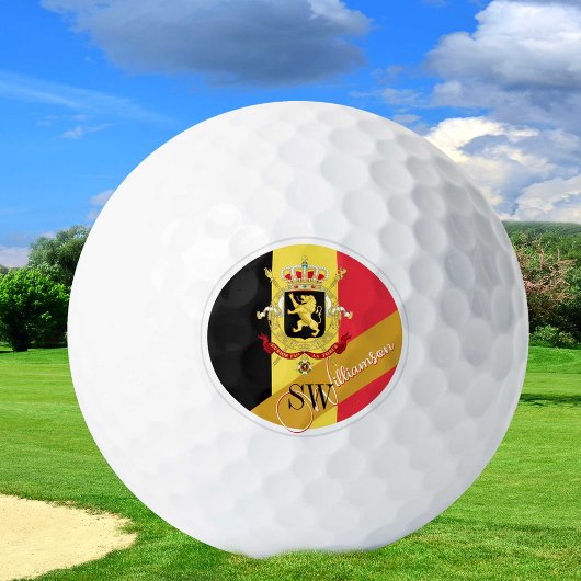 Golfing België & Monogram, Belgische vlag /golden Golfballen
