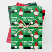 Golfing Christmas gnome wrapping paper sheets (In situ)