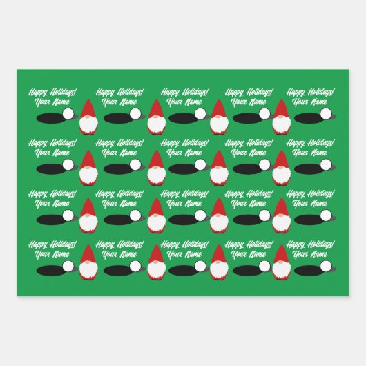 Golfing Christmas gnome wrapping paper sheets (Voorkant)
