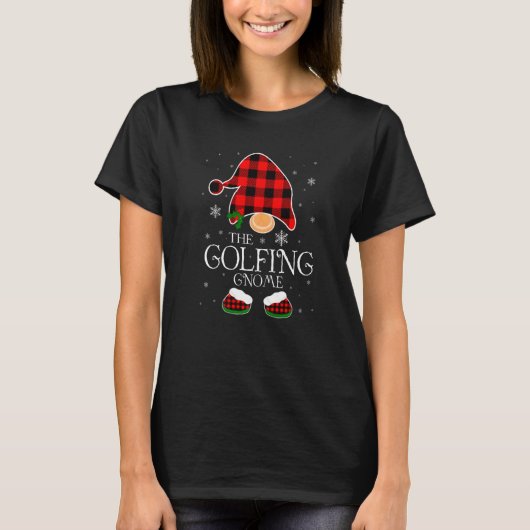 Golfing Gnome Buffalo Plaid Matching Family Christ T-shirt (Voorkant)