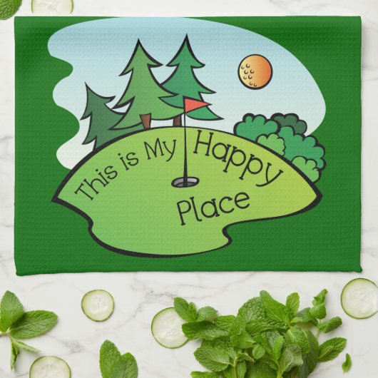 Golfing Golf Course Hole Happy Place Theedoek (Gevouwen)