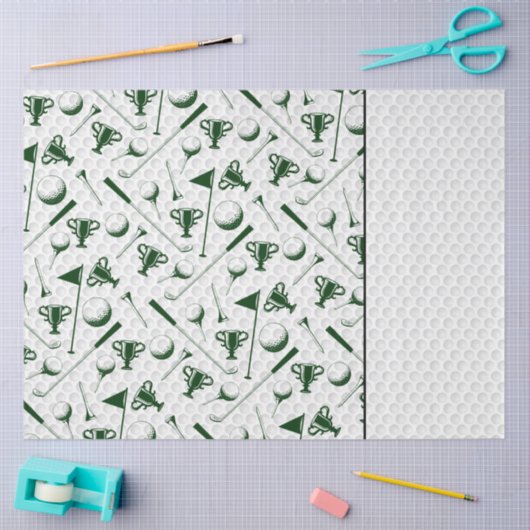 Golfing Green White Golf Ball Clubs Trophy Flag Ti Tissuepapier (Craft)