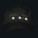 Golfing Guru Geborduurde Pet<br><div class="desc">Fun golfcadeaus met gezegde Golfing Guru. Embroidery heeft drie golfballen en t - shirts. U kunt de tekst wijzigen en aanpassen.</div>