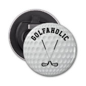 Golfing kruisende clubs aangepaste tekst golfbal button flesopener (Voorkant)