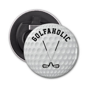 Golfing kruisende clubs aangepaste tekst golfbal button flesopener