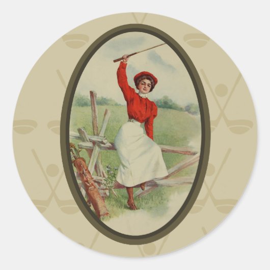  Golfing Lady Art (2) Ronde Sticker (Voorkant)