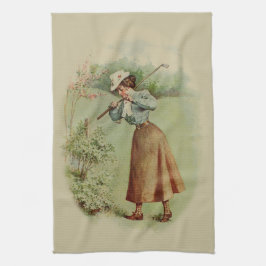 Golfing Lady Art Theedoek