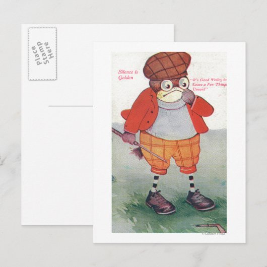 Golfing Owl Noting Silence is Golden Briefkaart (Voorkant / Achterkant)