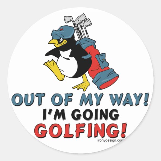 Golfing Penguin Ronde Sticker (Voorkant)