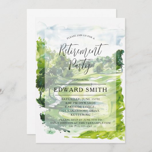 Golfing Pensioen Party Uitnodiging (Voorkant / Achterkant)