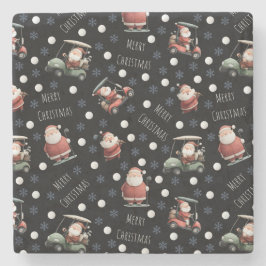 Golfing Santa on Black Stenen Onderzetter