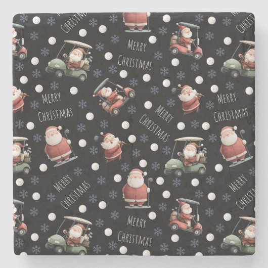Golfing Santa on Black Stenen Onderzetter (Voorkant)
