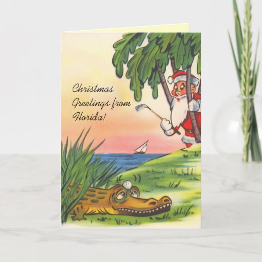 Golfing Santa Sailboat Custom Christmas Cards Feestdagen Kaart (Voorkant)