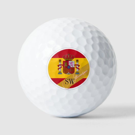 Golfing Spanje & Monogram, Spaanse vlag/gouden eie Golfballen (Voorkant)