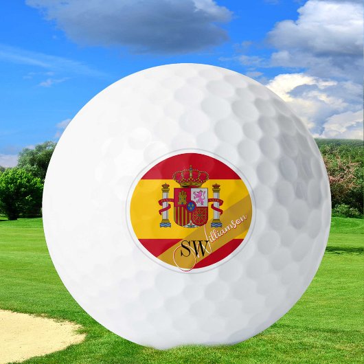 Golfing Spanje & Monogram, Spaanse vlag/gouden eie Golfballen