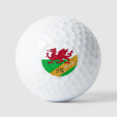 Golfing Wales & Monogram, Welsh Flag /golden Golfballen (Voorkant)