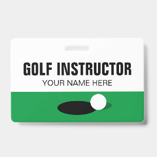 Golfinstructeur naam badge met clip of koord