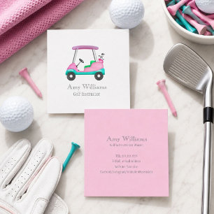 Golfinstructeur Roze Leer Elegante Golfkar Vierkante Visitekaartje