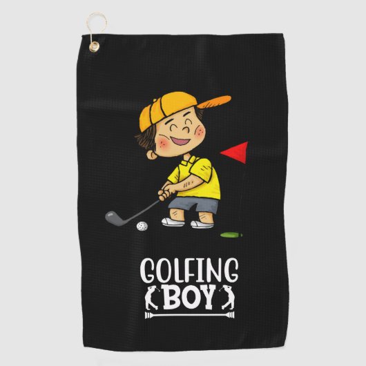 Golfjongen golft op golfvlag Golf Balls Golfhanddoek (Voorkant)